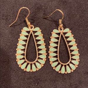 Gold and mint green dangling earrings